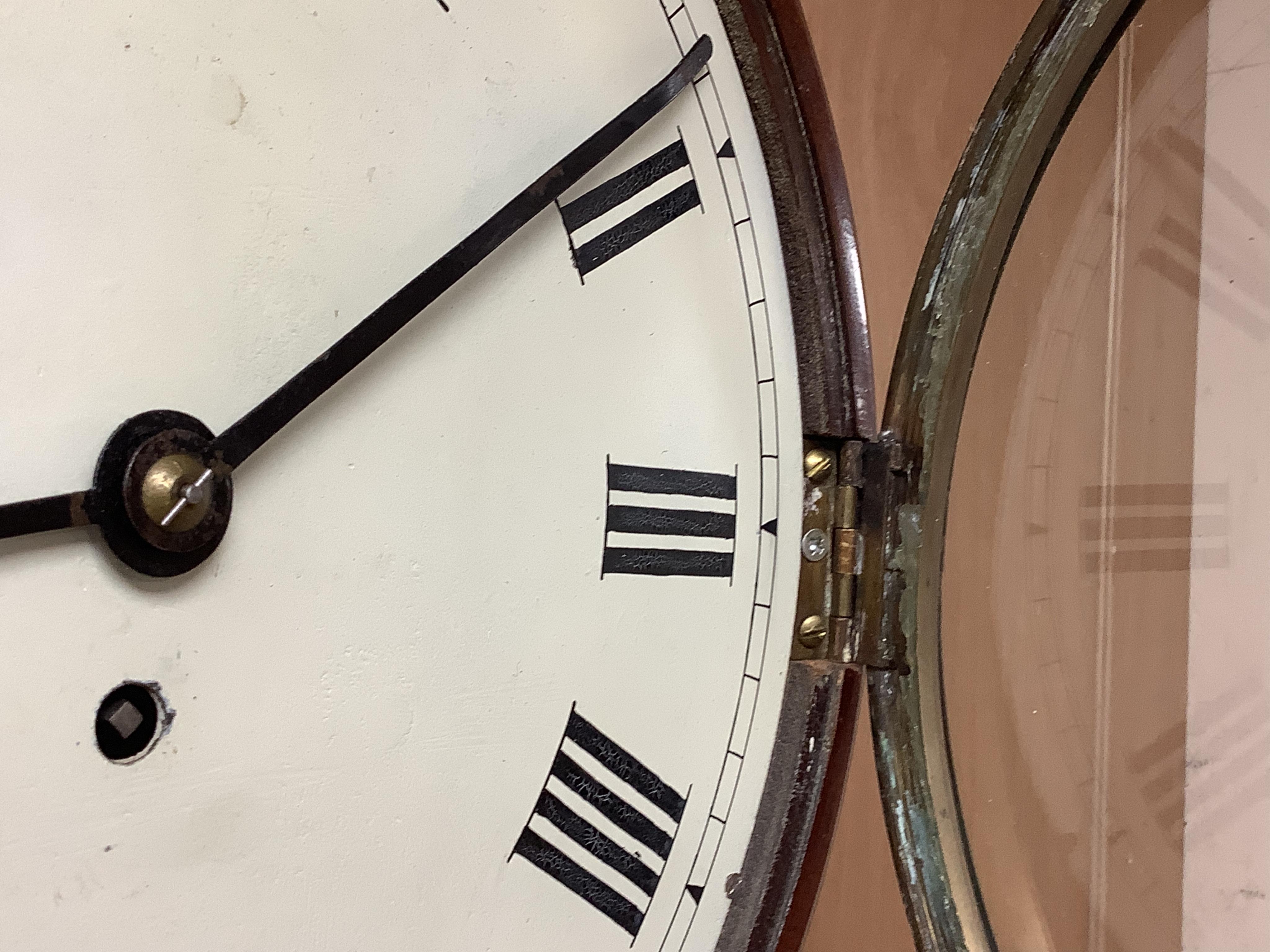 A Victorian walnut drop dial fusee wall timepiece, 47cm